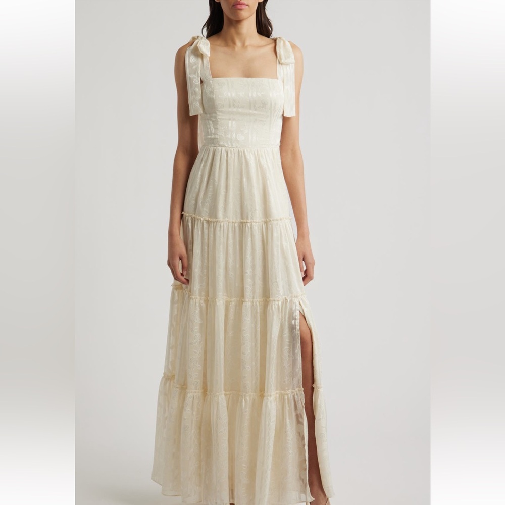 Lulus Andrea Jacquard Elegant Cream Maxi Dress Size Medium